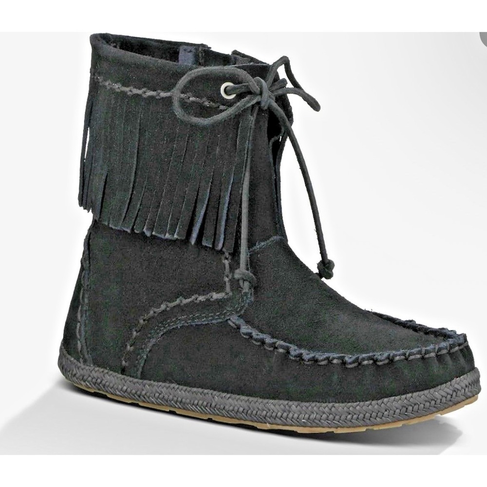 Ugg Australia Big Kid EU 36/US 6 Kyleigh Suede Fringe Moccasin Ankle Boots Black